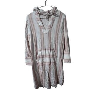 Faherty Women’s sz L Baja Surf Dress Cover Up Hoodie Stripes White Peach
